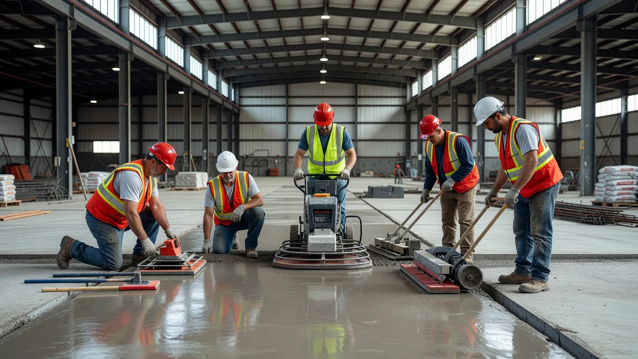 industrial warehouse slab finishing contractor team