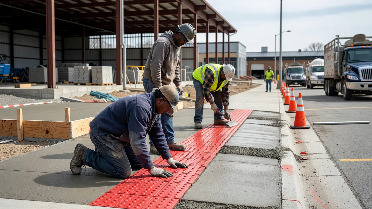 ADA sidewalk ramp detectable warning installation commercial site