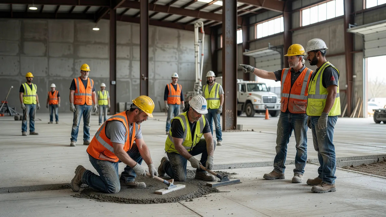 warehouse concrete floor construction professional team