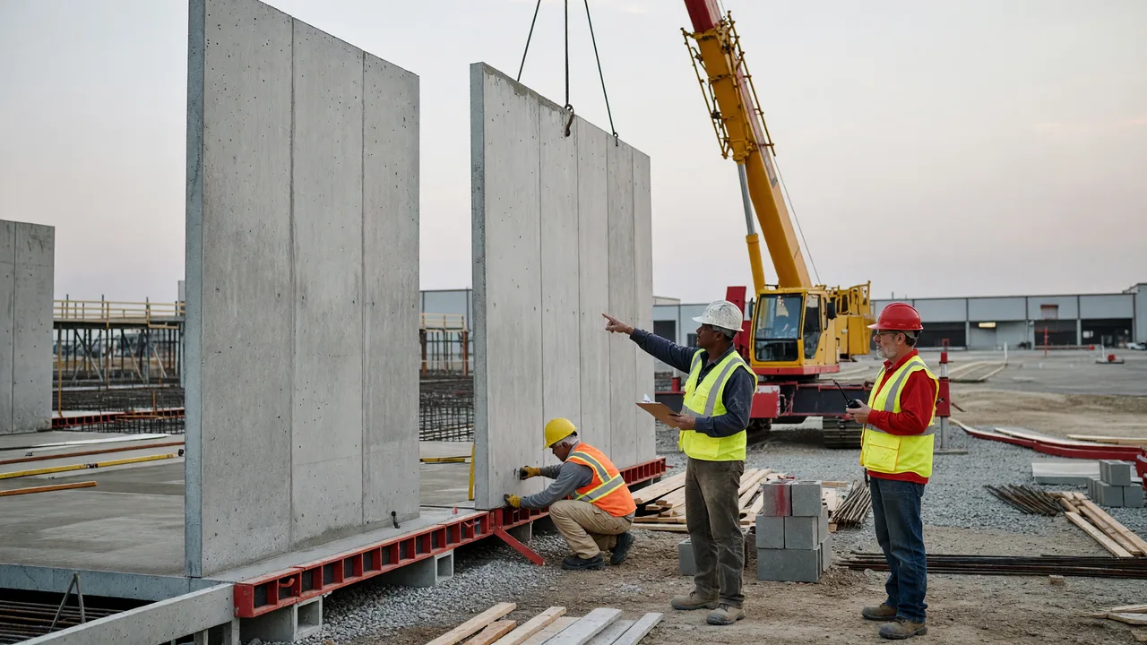warehouse tilt-up concrete panels crane commercial project