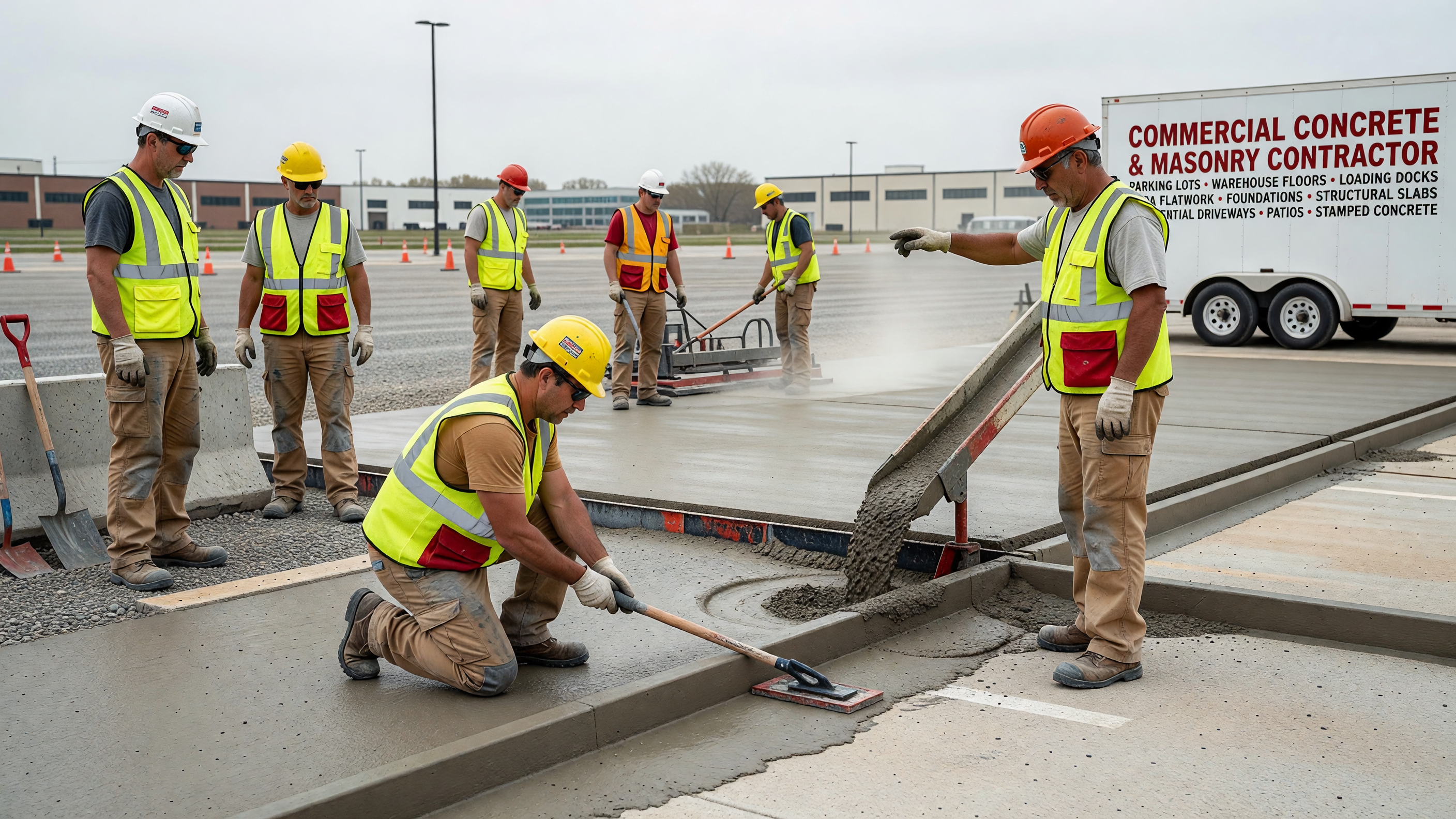 parking lot curb and gutter forming commercial concrete crew