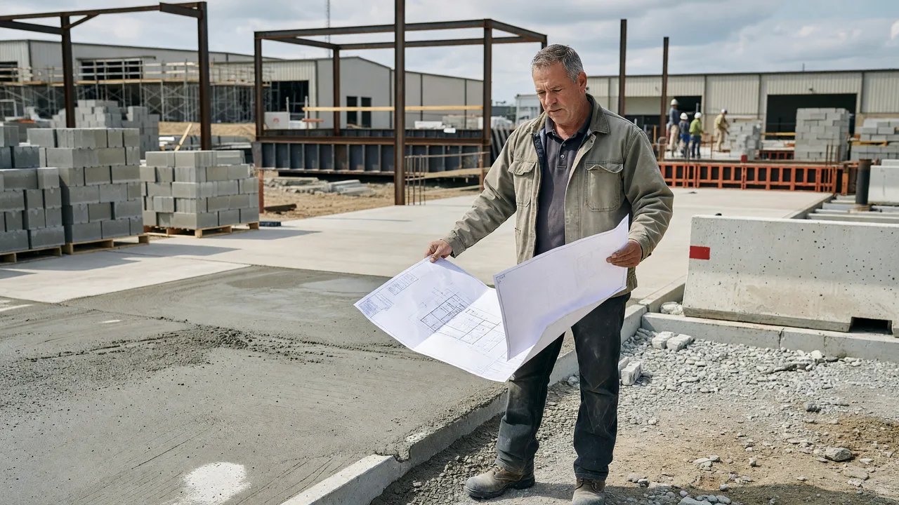 commercial concrete estimator reviewing dumpster pad site plans