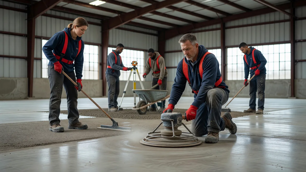 warehouse concrete floor finishing professional team