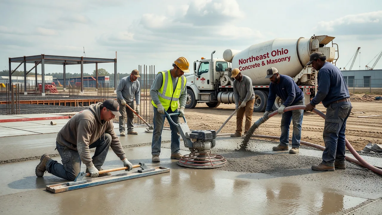 commercial concrete slab placement ready mix finishing crew professional