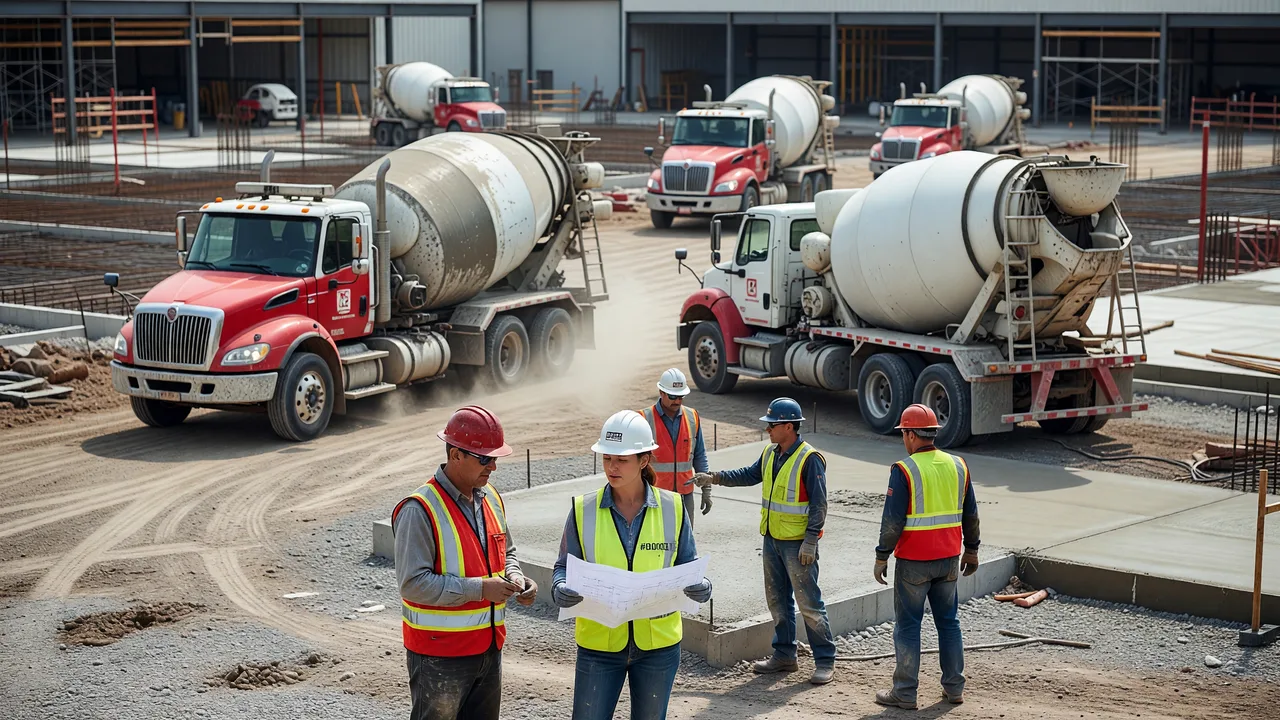 commercial concrete ready mix trucks jobsite professional team