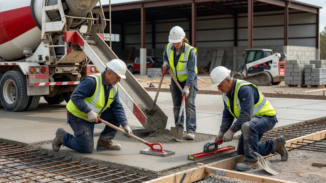 commercial concrete slab installation professional team