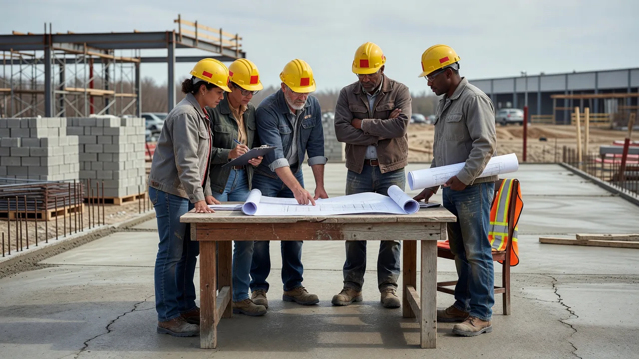commercial foundation slab planning meeting construction team
