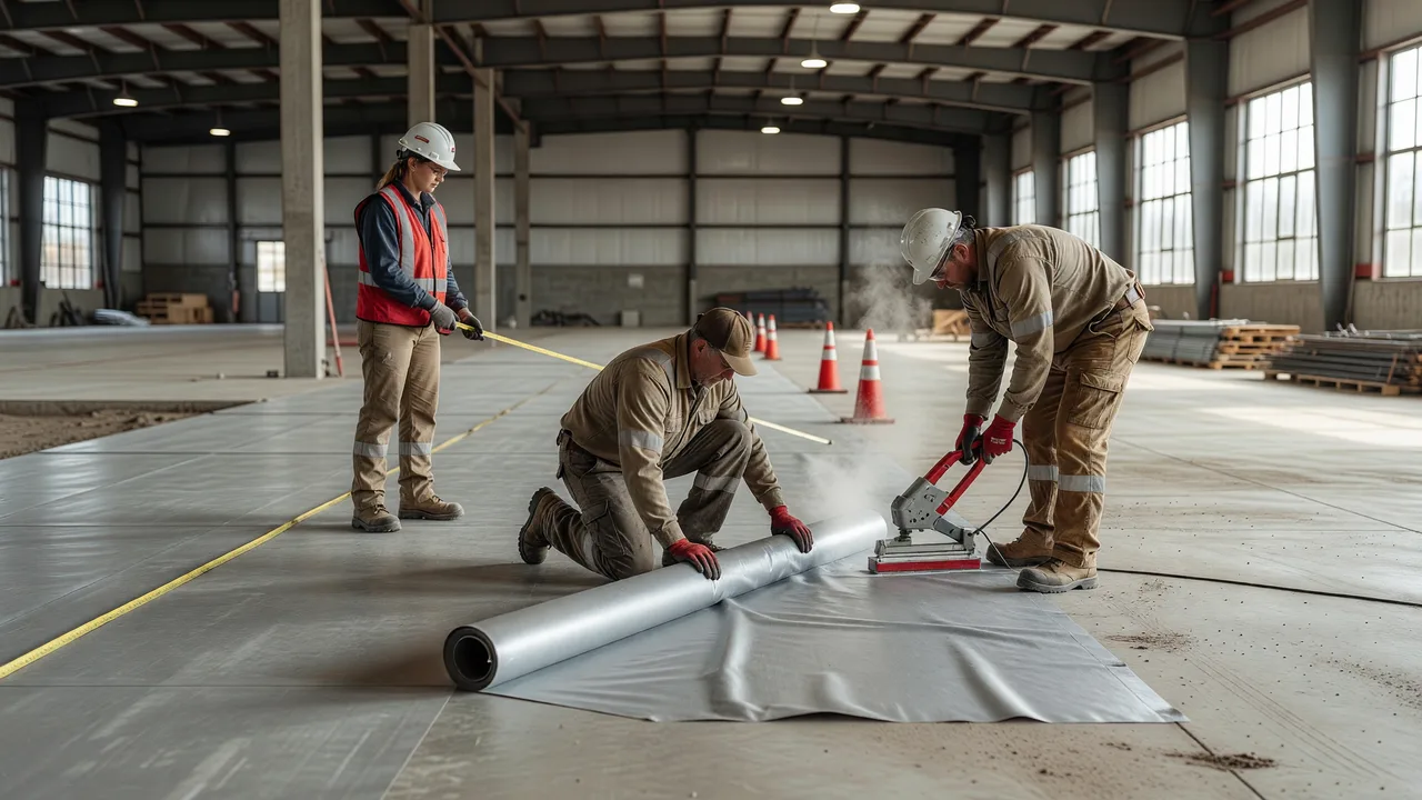 commercial concrete slab vapor retarder installation warehouse floor