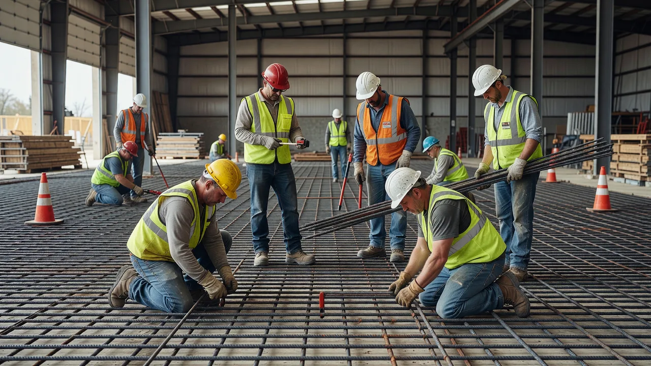 warehouse floor slab rebar installation professional team