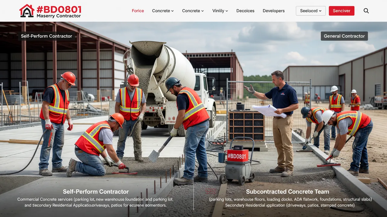 Self-Perform Contractor vs General Contractor with Subcontracted Concrete team professional environment
