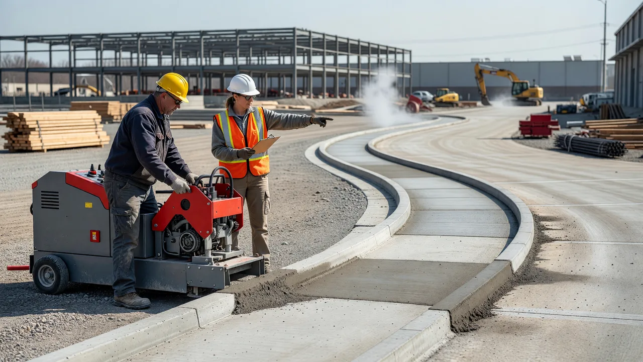 machine formed curb and gutter construction site